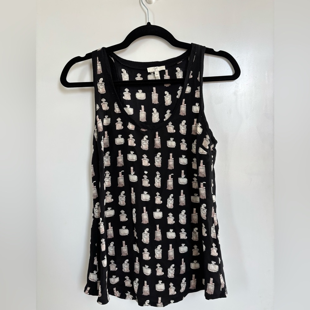 Joie Black Silk Top with Perfume Pattern